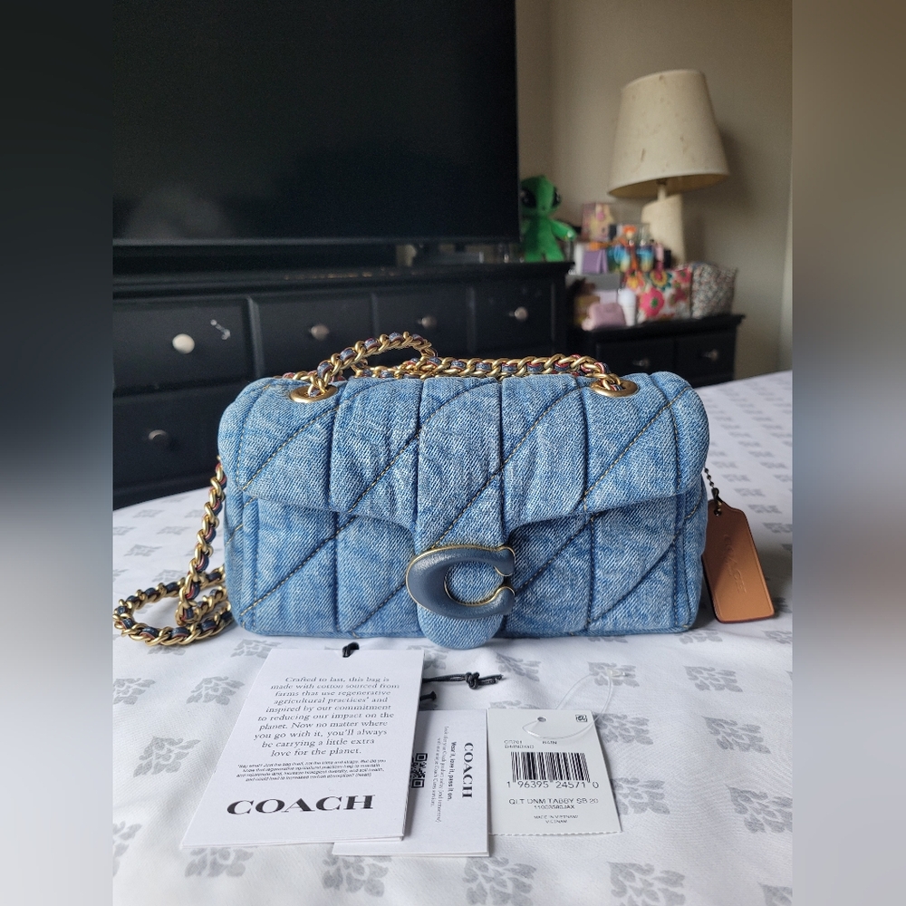 Coach Blue Denim Quilted Tabby 20 Shoulder and Crossbody Bag